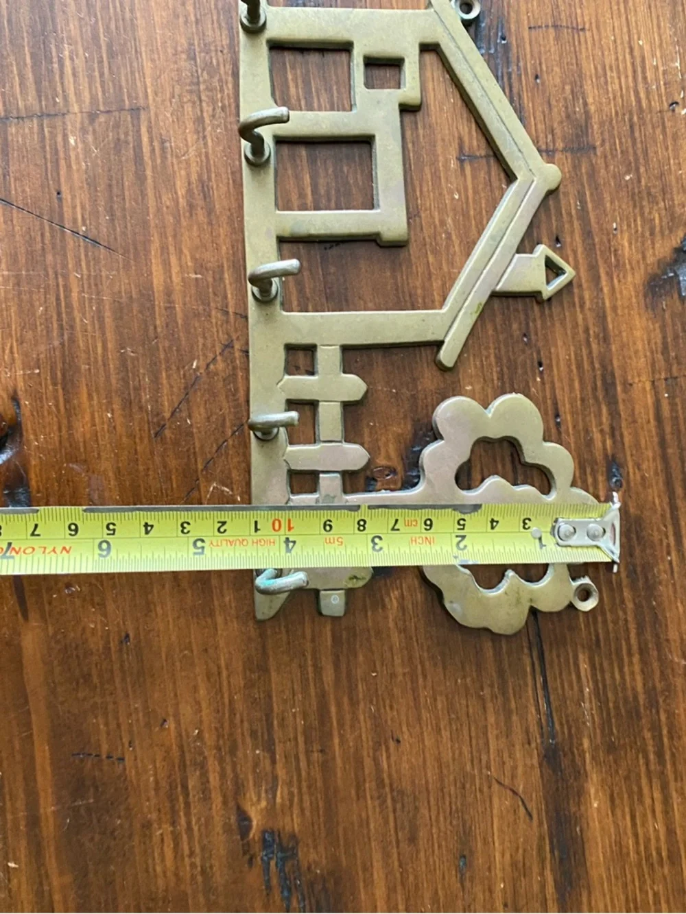 Vintage Solid Brass Wall Key Ring‎ Holder 5 Hook with House & Tree Design Taiwan
